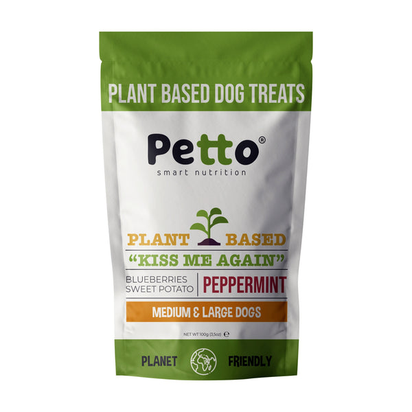 "Kiss Me Again" Plant Based Dog Treats with Peppermint, Sweet Potato and Blueberries 100g